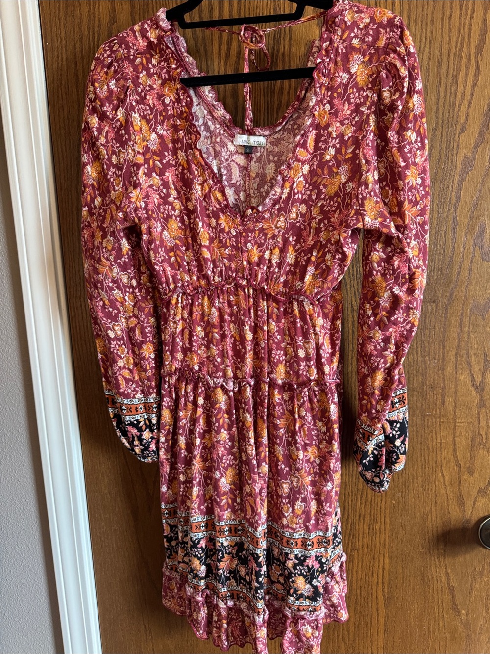 Women's Floral Long-Sleeve Smocked Waist Dress -